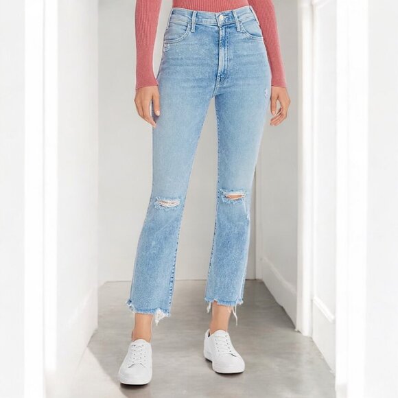 Mother The Hustler Ankle Chewed-Hem Flared Jeans in Drinking by the Pool Size 28 - Picture 1 of 14